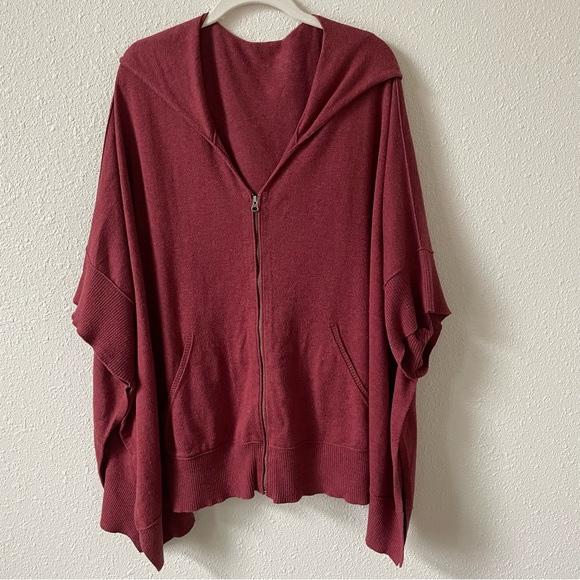 Eileen Fisher 100% Organic Cotton Full Zip Hooded Poncho Sweater Size Large - Picture 1 of 8